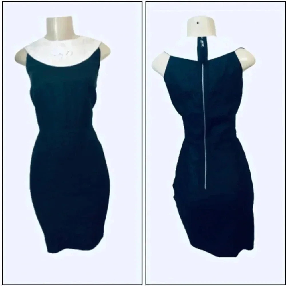 ANTONIO MELANI Chic NAVY BLUE  LINEN VINTAGE‎ MIDI DRESS